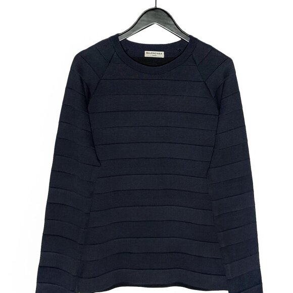 Balenciaga 2014 Navy Tonal Striped Band Crewneck Sweater - Picture 1 of 6